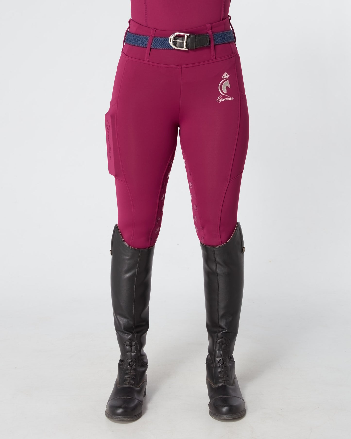 ALL-SEASON Deep Ruby Riding Leggings / Tights with Phone Pockets - WATER RESISTANT