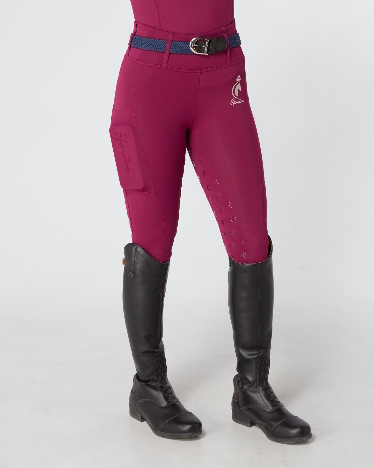 ALL-SEASON Deep Ruby Riding Leggings / Tights with Phone Pockets - WATER RESISTANT
