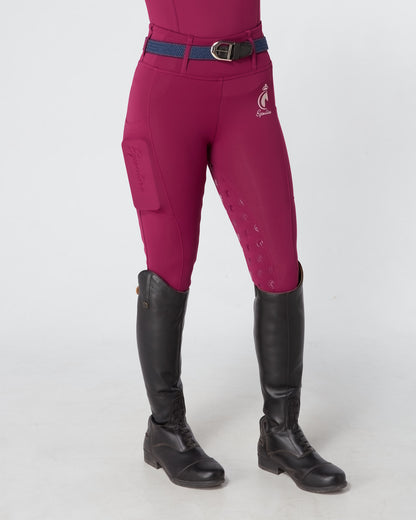 ALL-SEASON Deep Ruby Riding Leggings / Tights with Phone Pockets - WATER RESISTANT