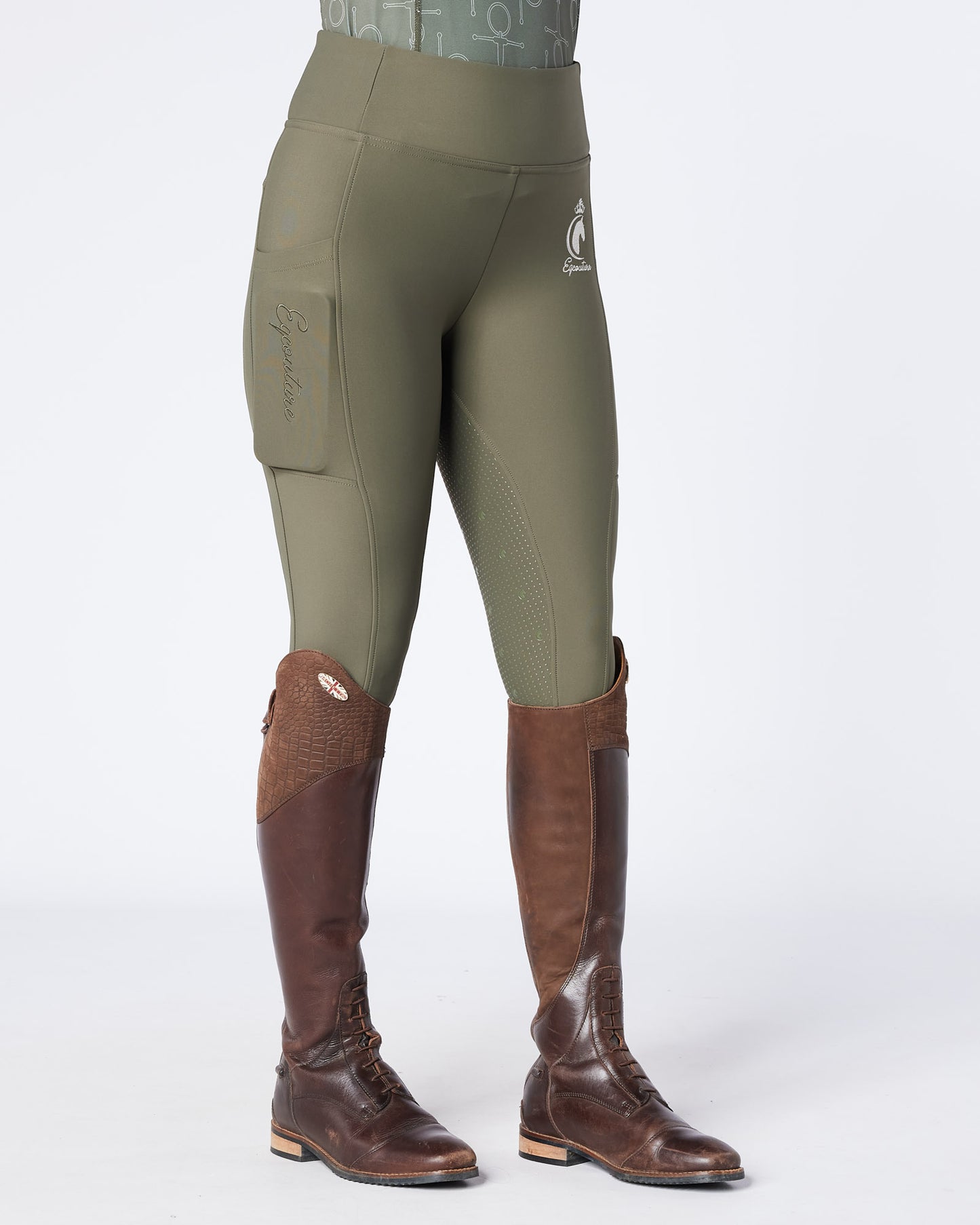 WINTER ALL-SEASON Green Riding Leggings / Tights with Phone Pockets - OLIVE GREEN