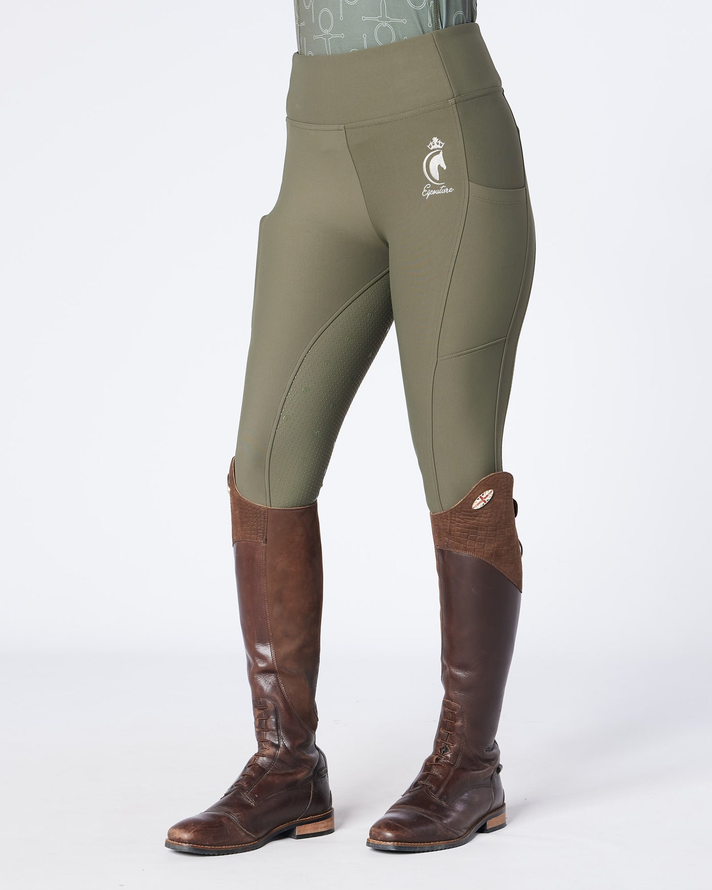 WINTER ALL-SEASON Green Riding Leggings / Tights with Phone Pockets - OLIVE GREEN