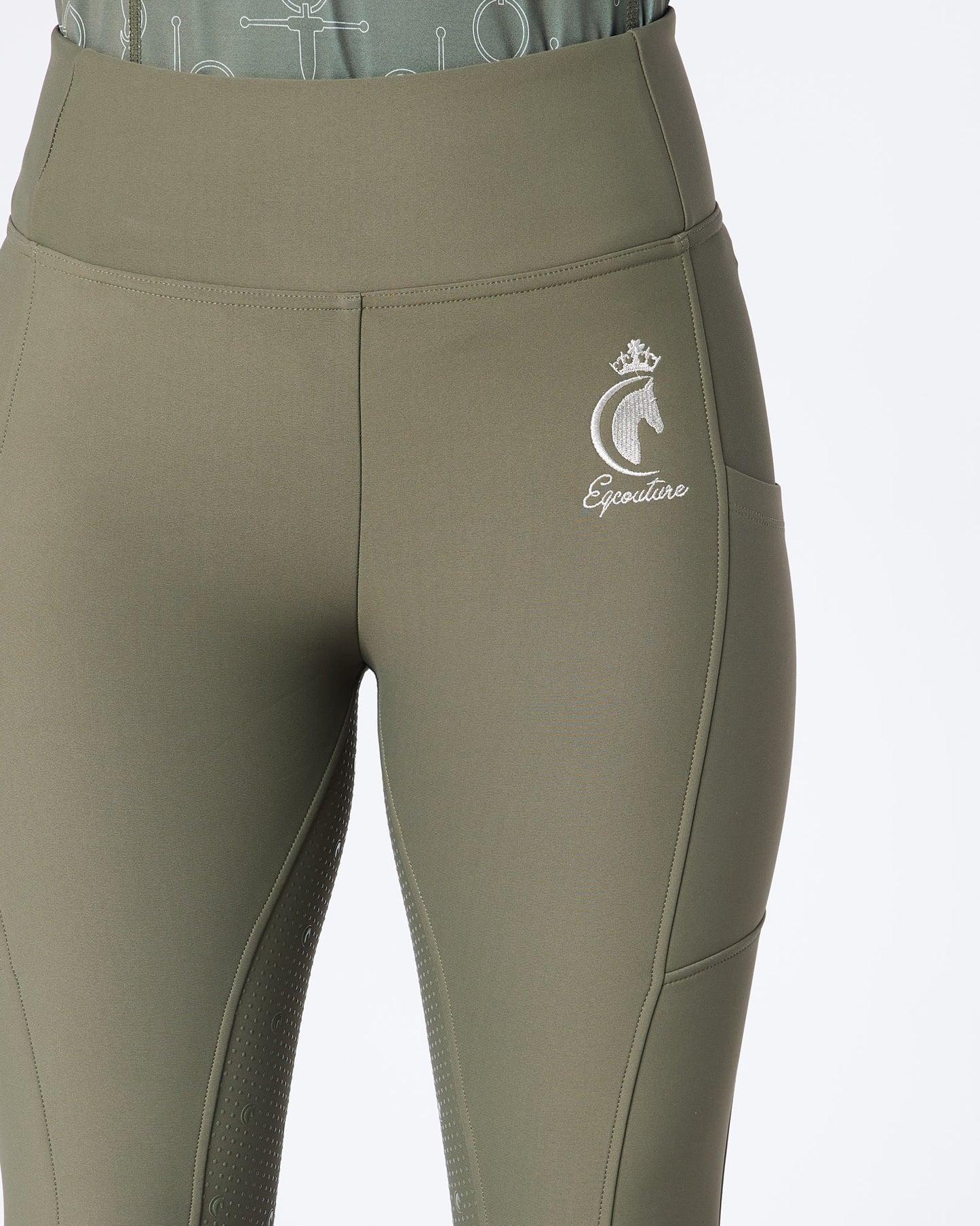WINTER ALL-SEASON Green Riding Leggings / Tights with Phone Pockets - OLIVE GREEN