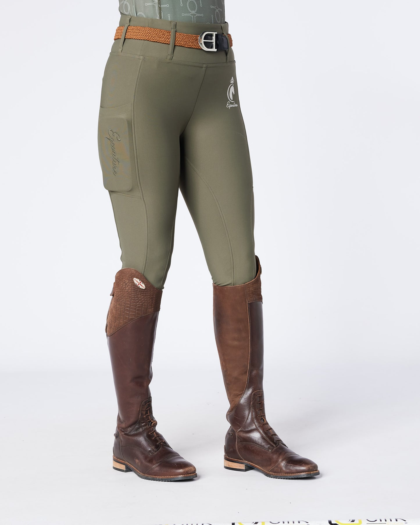 WINTER ALL-SEASON Olive Green Riding Leggings / Tights with Phone Pockets - NO GRIP / SILICONE