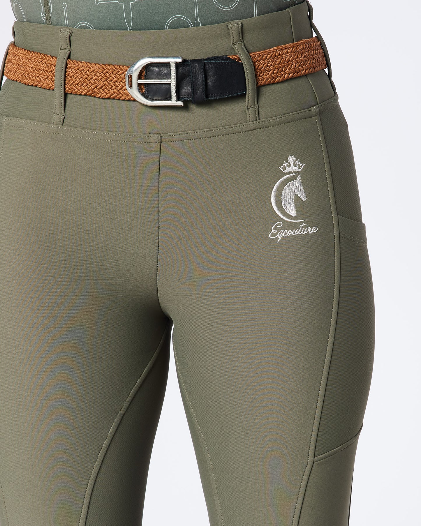 WINTER ALL-SEASON Olive Green Riding Leggings / Tights with Phone Pockets - NO GRIP / SILICONE