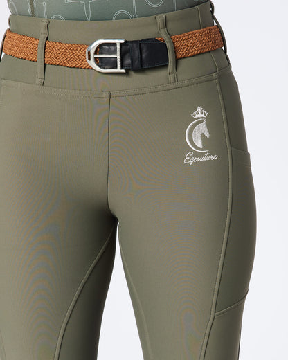 WINTER ALL-SEASON Olive Green Riding Leggings / Tights with Phone Pockets - NO GRIP / SILICONE