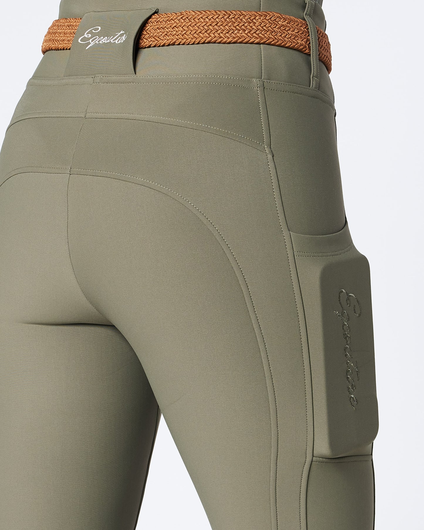 WINTER ALL-SEASON Olive Green Riding Leggings / Tights with Phone Pockets - NO GRIP / SILICONE