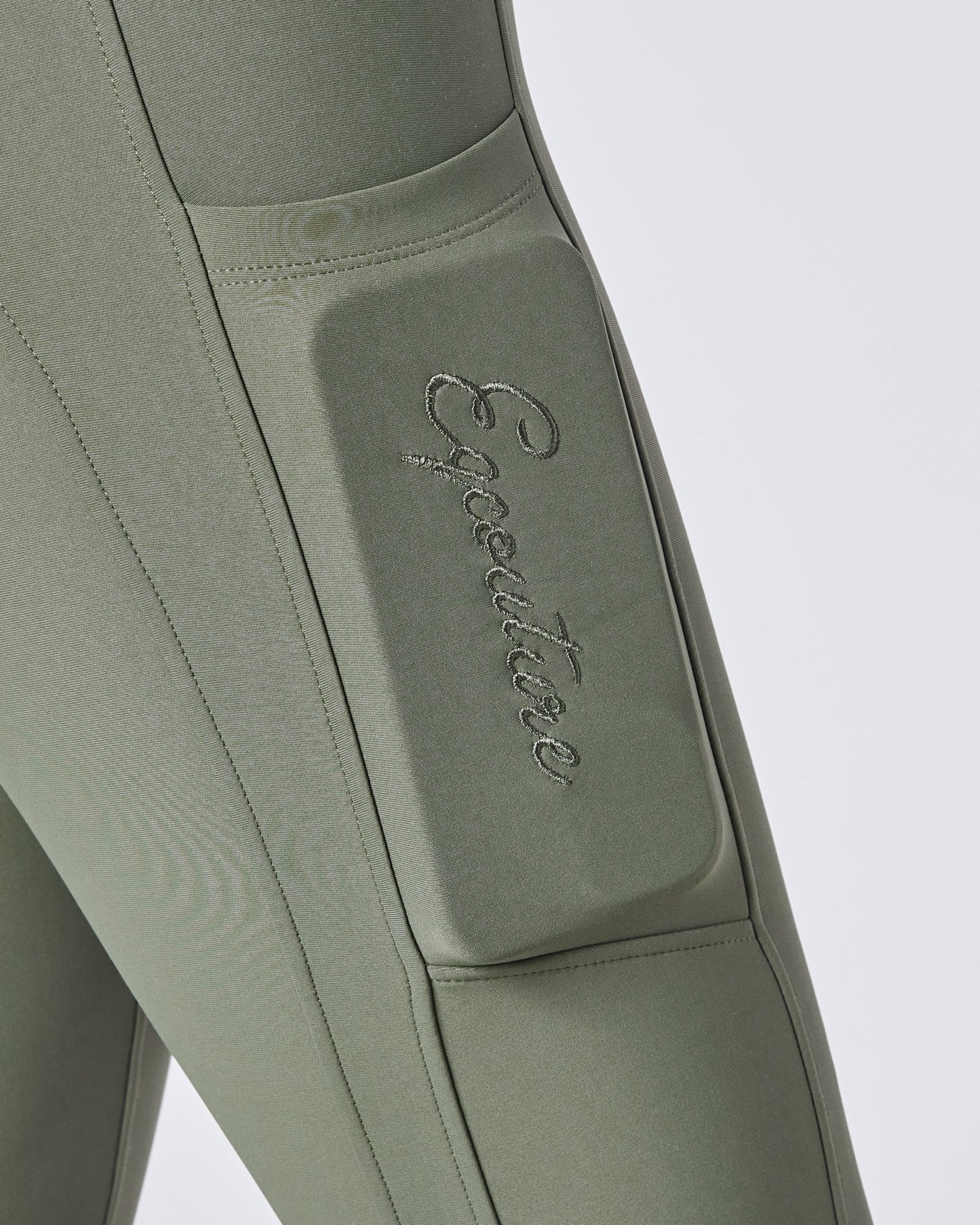 WINTER ALL-SEASON Olive Green Riding Leggings / Tights with Phone Pockets - NO GRIP / SILICONE