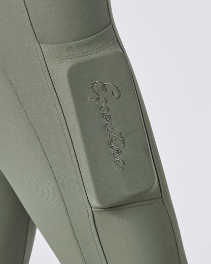 WINTER ALL-SEASON Olive Green Riding Leggings / Tights with Phone Pockets - NO GRIP / SILICONE