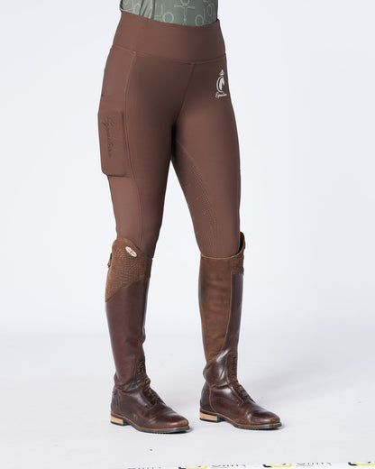 WINTER ALL-SEASON Brown Riding Leggings / Tights with Phone Pockets - WATER RESISTANT