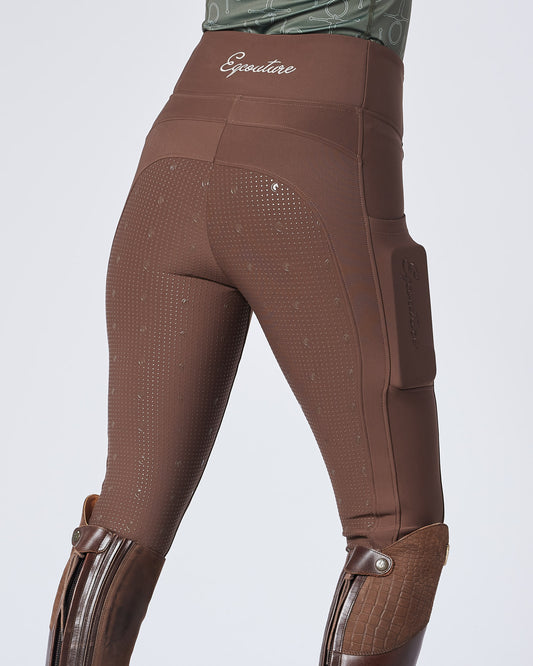 WINTER ALL-SEASON Brown Riding Leggings / Tights with Phone Pockets - WATER RESISTANT