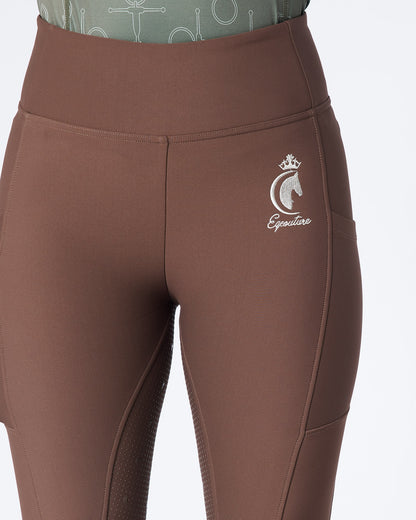WINTER ALL-SEASON Brown Riding Leggings / Tights with Phone Pockets - WATER RESISTANT