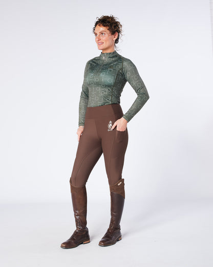 WINTER ALL-SEASON Brown Riding Leggings / Tights with Phone Pockets - WATER RESISTANT
