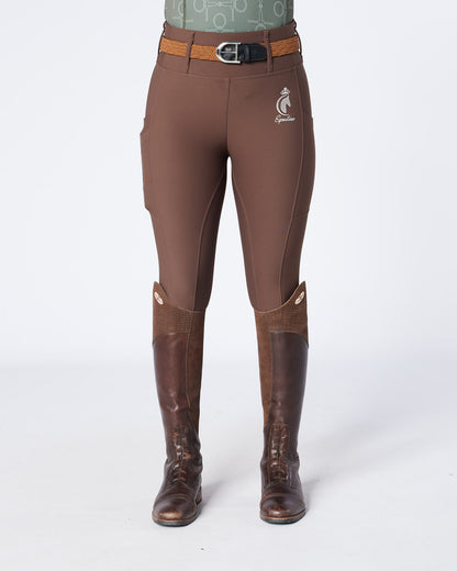 WINTER ALL-SEASON Brown Riding Leggings / Tights with Phone Pockets - NO GRIP / SILICONE