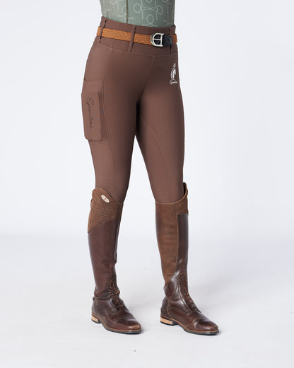 WINTER ALL-SEASON Brown Riding Leggings / Tights with Phone Pockets - NO GRIP / SILICONE