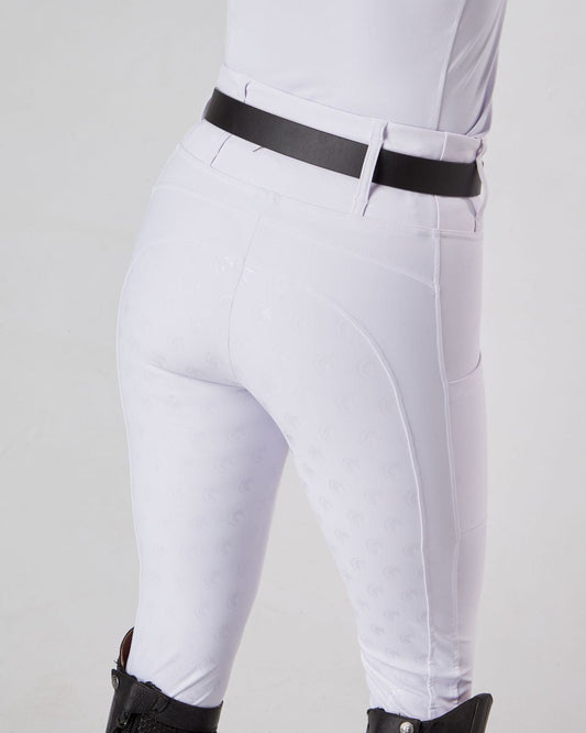 Horse Riding Leggings tights with phone pockets & full seat grip - competition white - Eqcouture