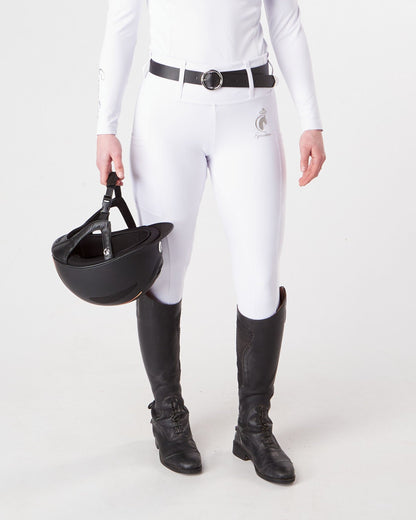 Horse Riding Leggings tights with phone pockets & full seat grip - competition white - Eqcouture