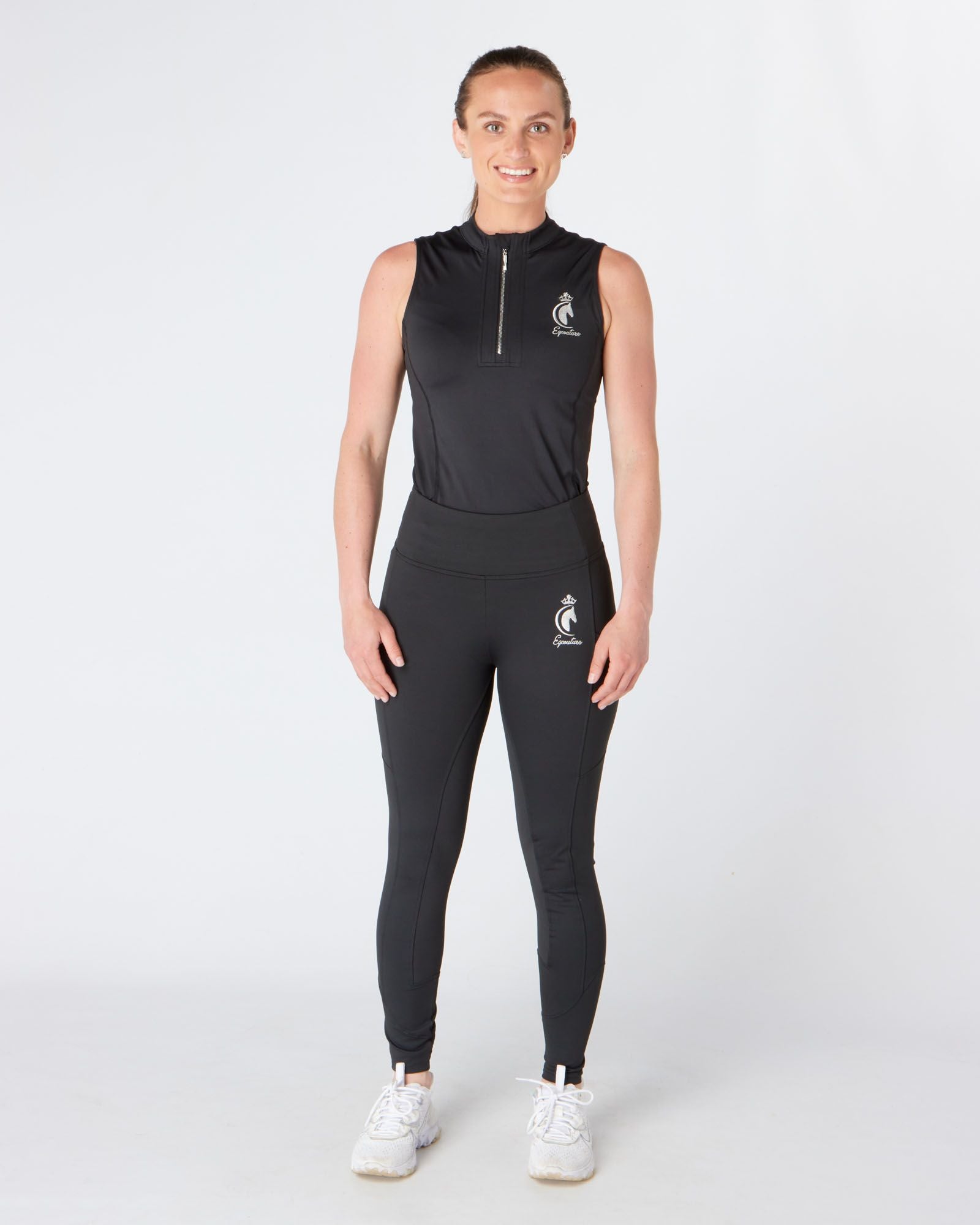 gym sports riding leggings black with phone pockets