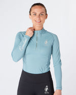 Load image into Gallery viewer, Womens Equestrian long sleeve blue riding top / base layer / sports horse riding top- Eqcouture.
