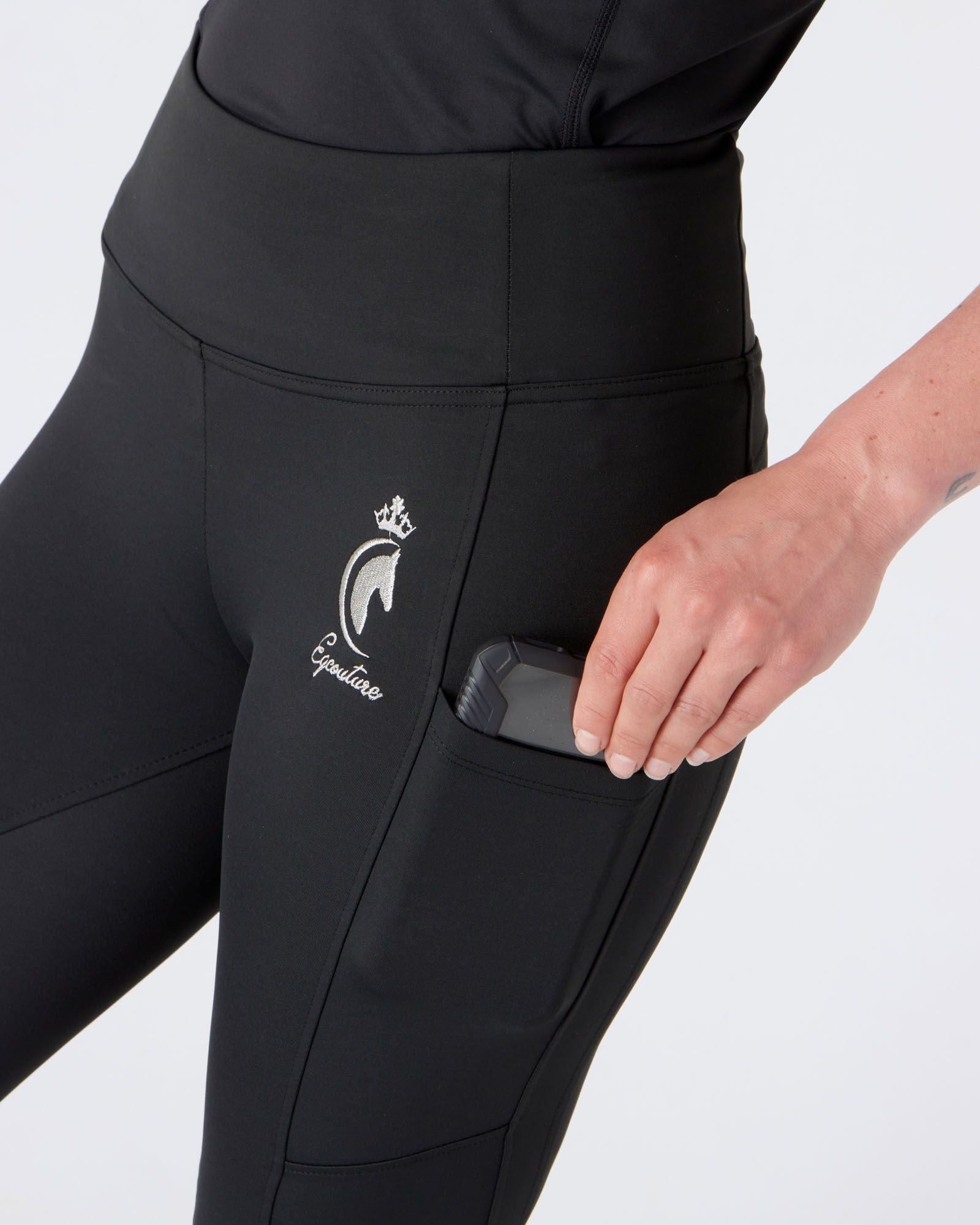 gym sports riding leggings black with phone pockets