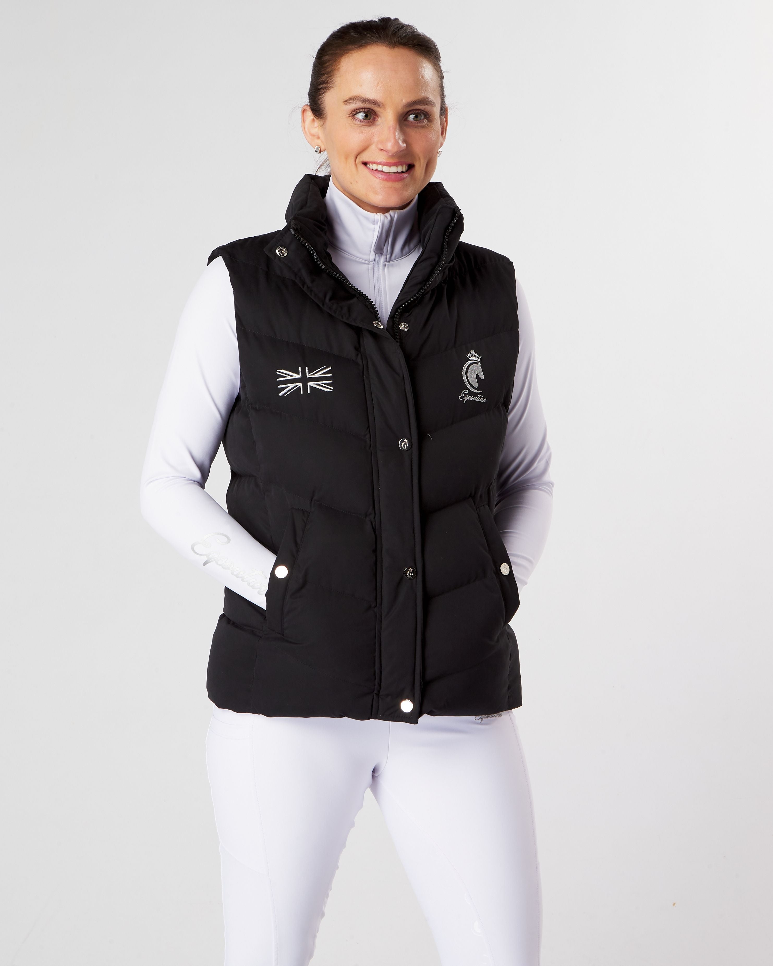 white competition technical equestrian base layer / show shirt sports horse riding top