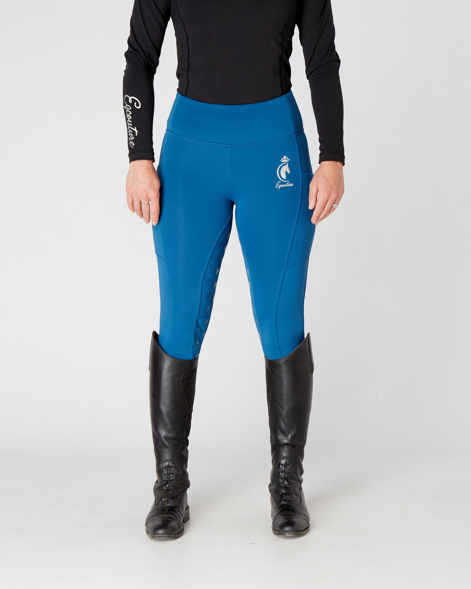 Winter Thermal Horse Riding Tights / Leggings w/ phone pockets - BLUE