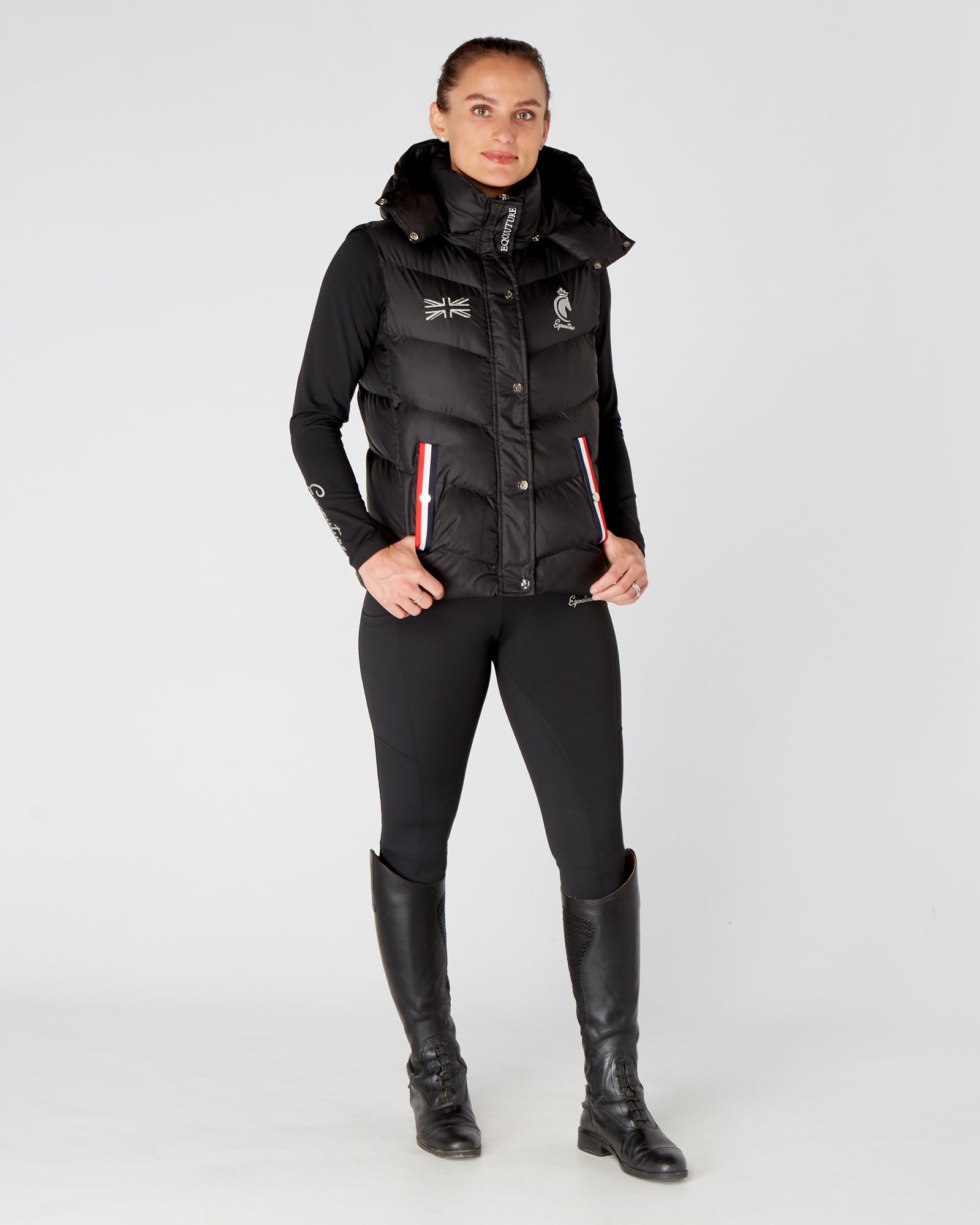 Black Gilet Body Warmer Sleeveless Jacket Equestrian - Detachable Hood
