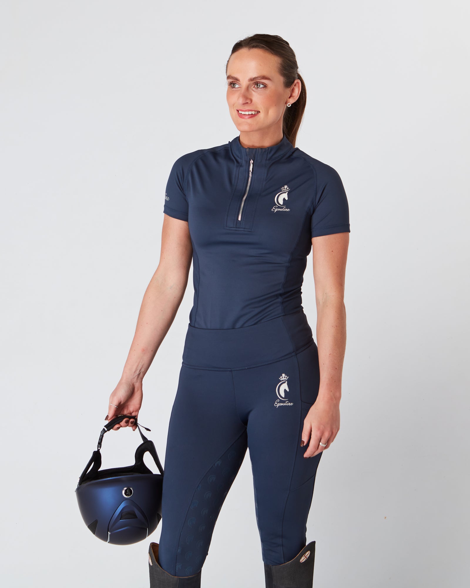 Equestrian navy short sleeve riding top / base layer / sports riding top- Eqcouture. 