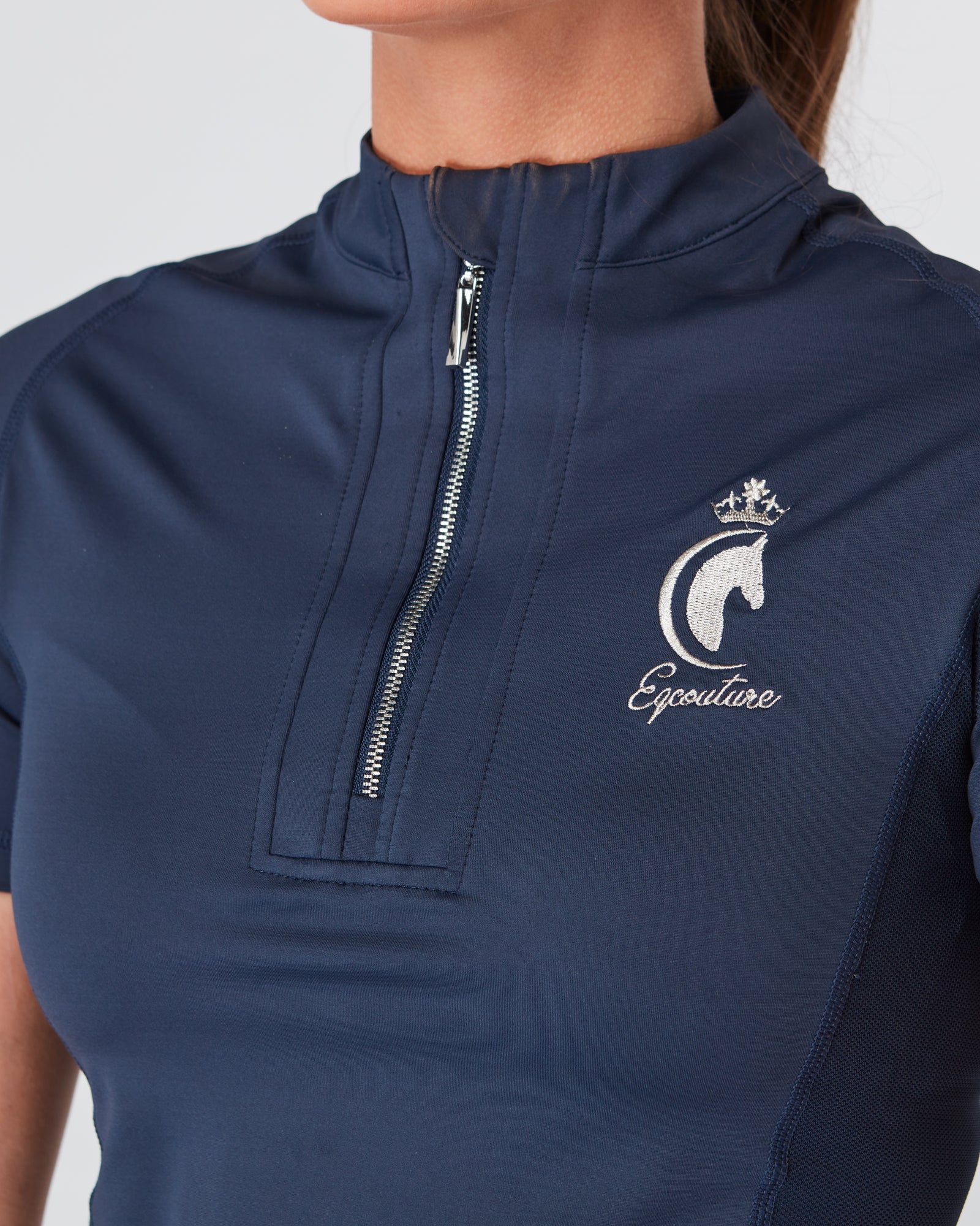 Equestrian navy short sleeve riding top / base layer / sports riding top- Eqcouture. 