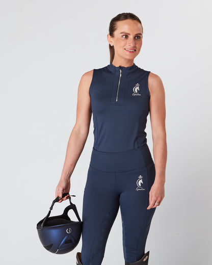 Equestrian navy sleeveless riding top / base layer / sports riding top- Eqcouture. 
