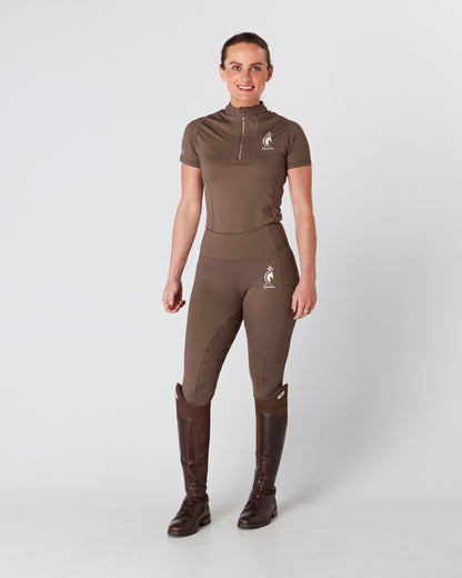 Horse Riding Leggings tights with phone pockets & full seat grip - brown - Eqcouture