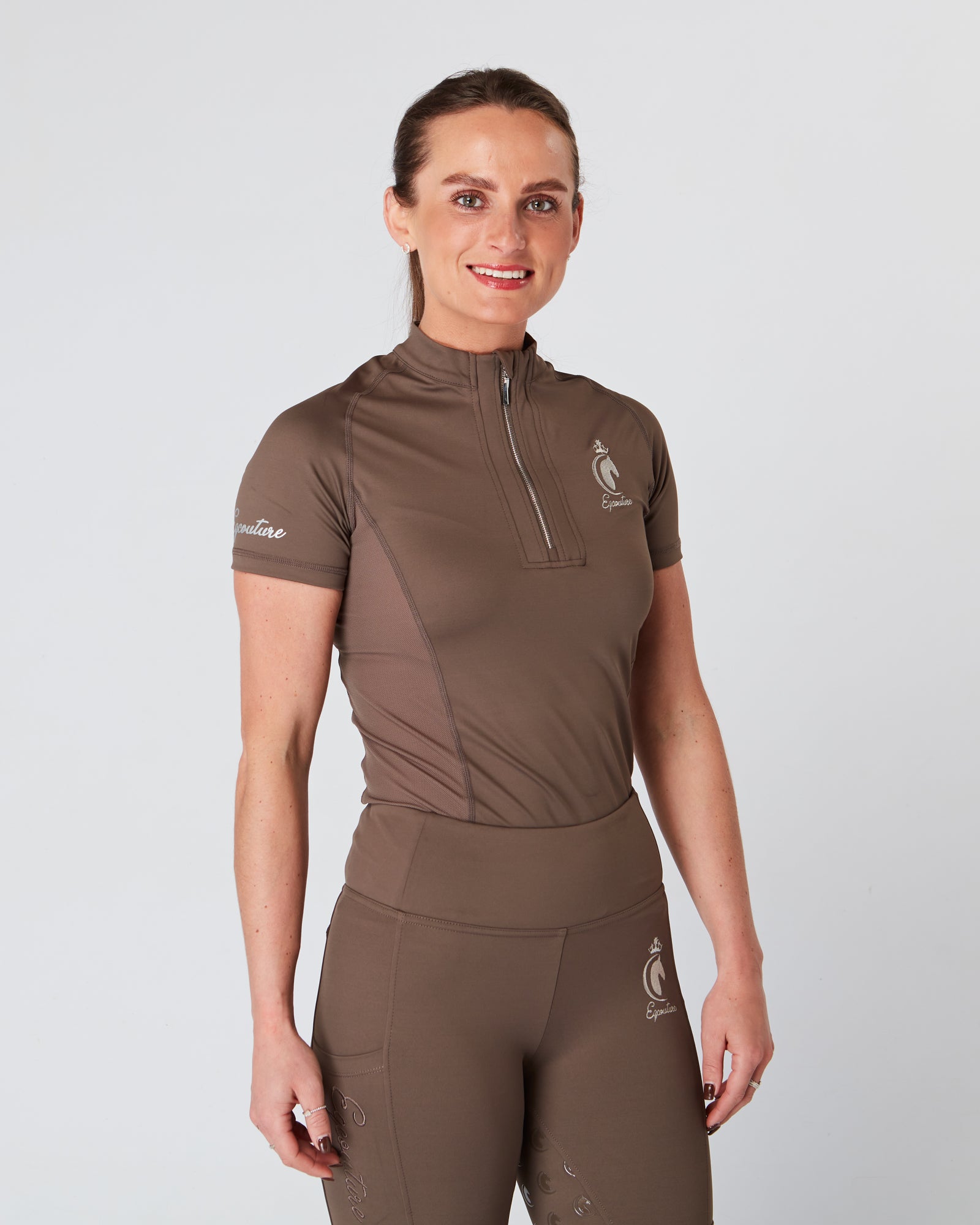 Equestrian brown short sleeve riding top / base layer / sports riding top- Eqcouture..