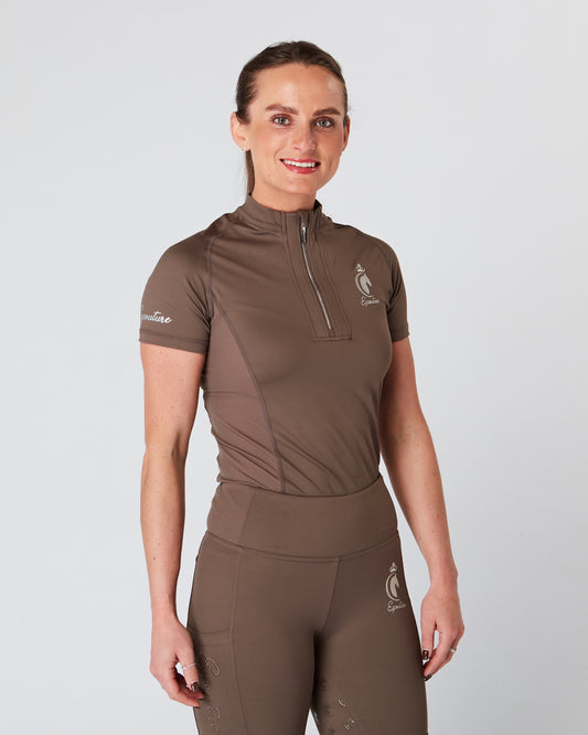 Equestrian brown short sleeve riding top / base layer / sports riding top- Eqcouture..
