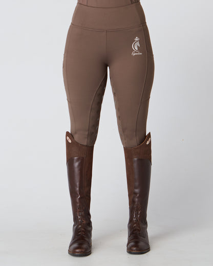 Horse Riding Leggings tights with phone pockets & full seat grip - brown - Eqcouture