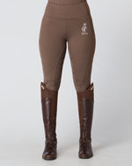 Load image into Gallery viewer, Horse Riding Leggings tights with phone pockets &amp; full seat grip - brown - Eqcouture
