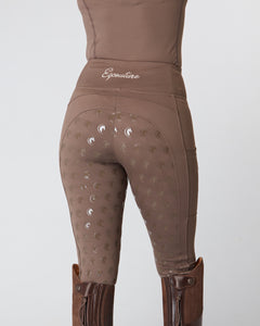 Horse Riding Leggings tights with phone pockets & full seat grip - brown  - Eqcouture