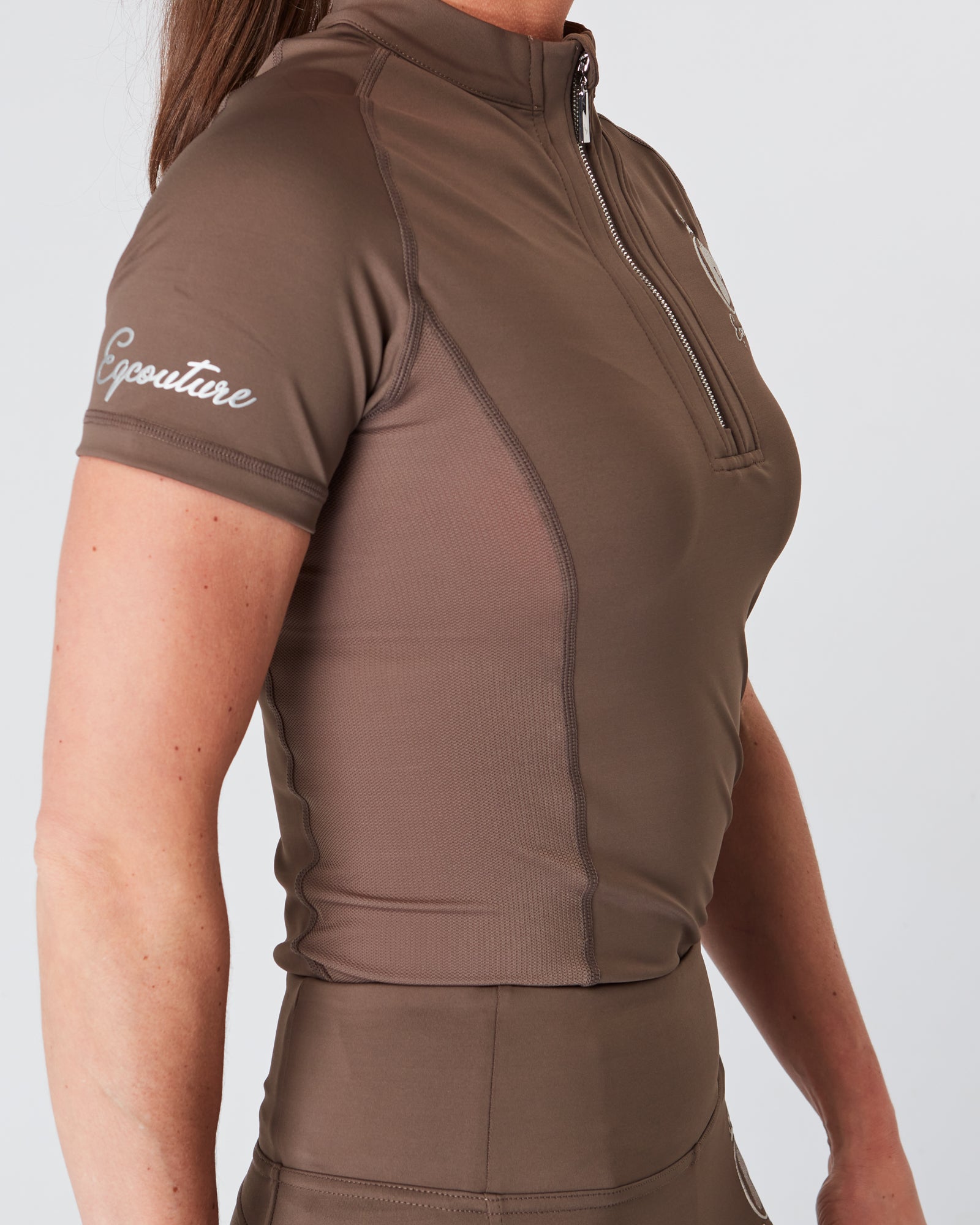 Equestrian brown short sleeve riding top / base layer / sports riding top- Eqcouture.