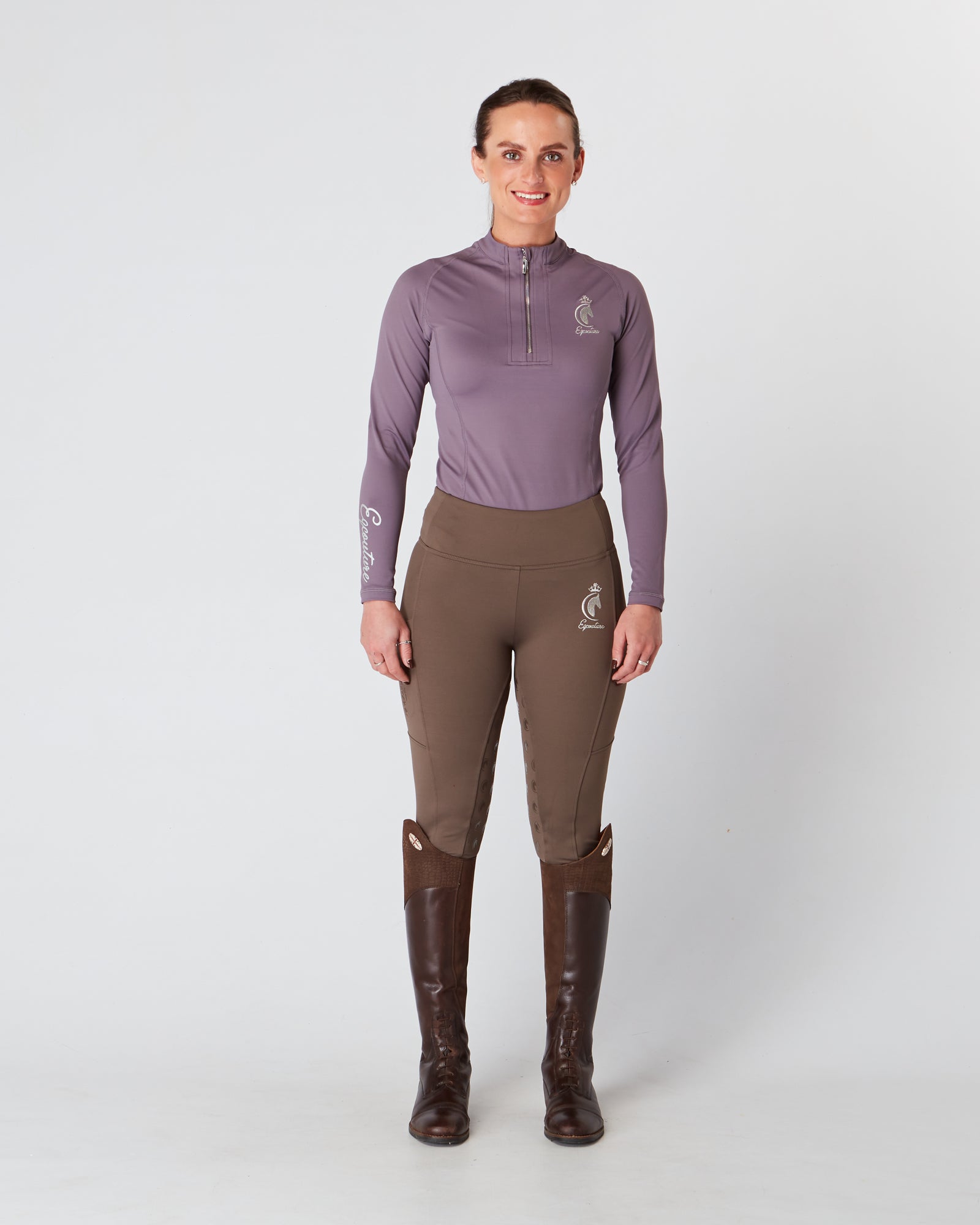 Equestrian mauve long sleeve riding top / base  layer - Eqcouture.