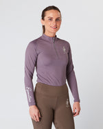 Load image into Gallery viewer, Equestrian mauve long sleeve riding top / base layer / sports riding top- Eqcouture. 
