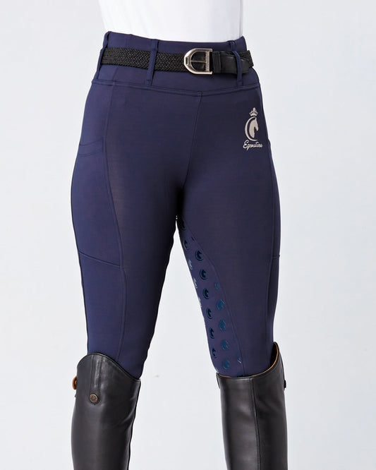 WINTER ALL-SEASON Navy Thermal Horse Riding Tights / Leggings with pockets  - FULL GRIP