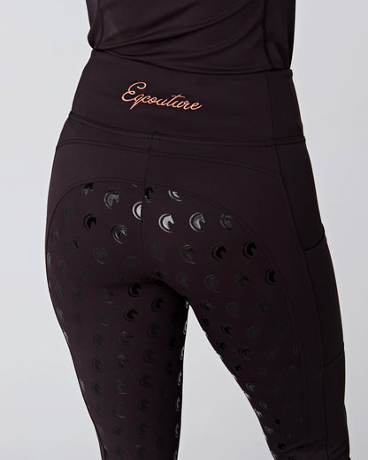 ALL-SEASON Rose Gold & Black Riding Leggings / Tights with Phone Pockets - WATER RESISTANT