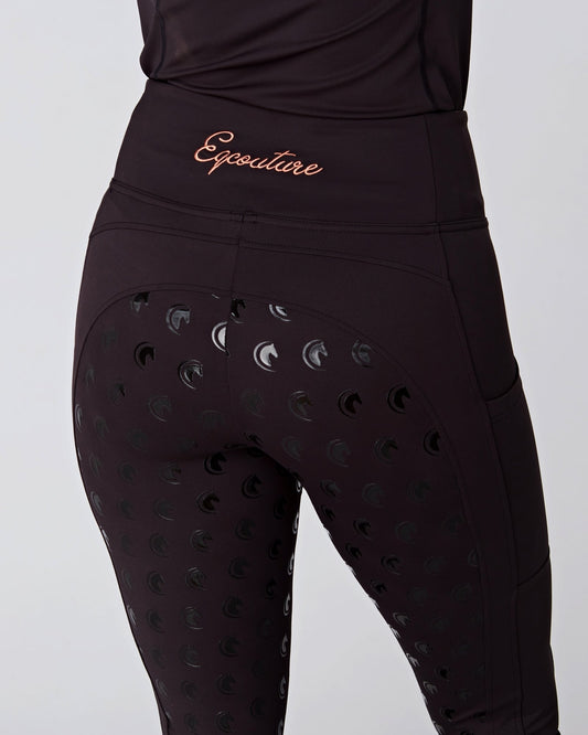 ALL-SEASON Rose Gold & Black Riding Leggings / Tights with Phone Pockets - WATER RESISTANT