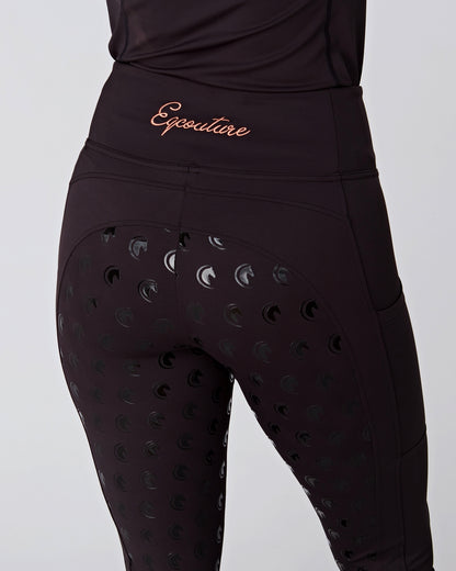 ORIGINALS Rose Gold & Black Riding Leggings / Tights with Phone Pockets - BLACK/ROSE GOLD