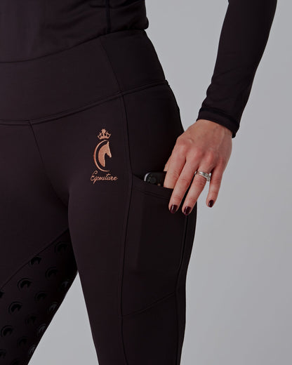 ALL-SEASON Rose Gold & Black Riding Leggings / Tights with Phone Pockets - WATER RESISTANT