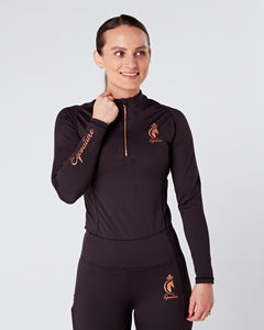 Womens Equestrian long sleeve BLACK/ROSE GOLD riding top / base layer / sports horse riding top- Eqcouture.