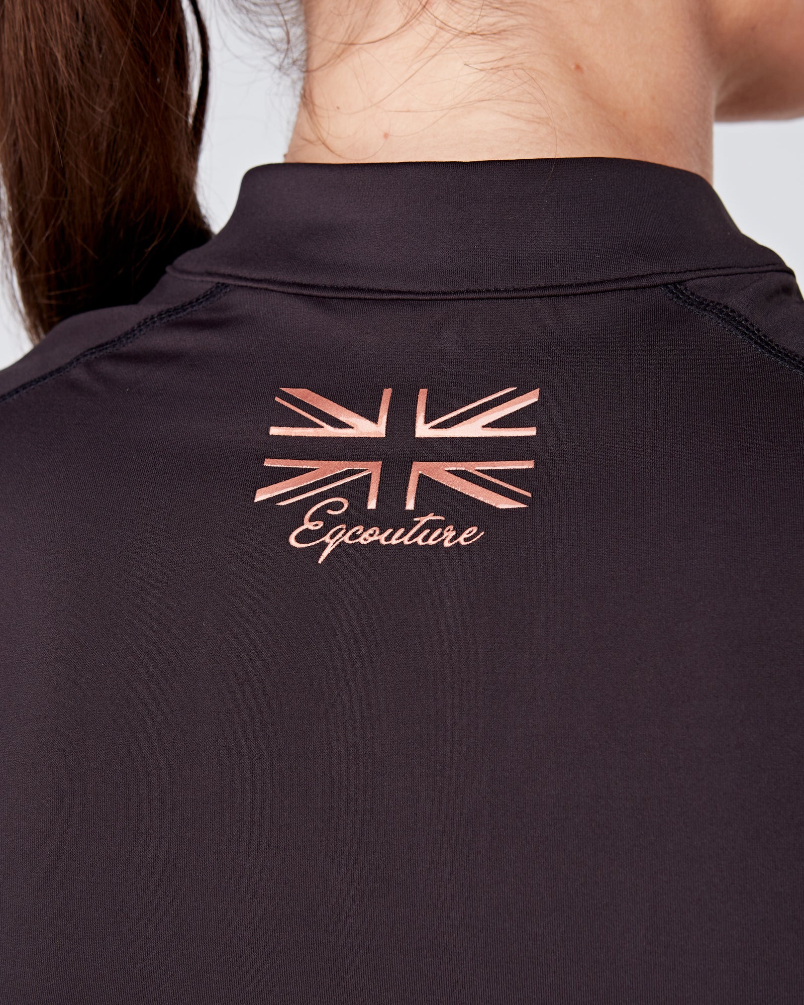 Womens Equestrian long sleeve BLACK/ROSE GOLD riding top / base layer / sports horse riding top- Eqcouture.