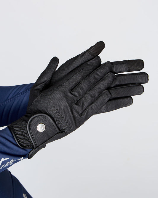 EQUESTRIAN HORSE RIDING GRIP GLOVES SLIM FIT - BLACK