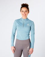 Load image into Gallery viewer, Womens Equestrian long sleeve BLUE riding top / base layer / sports horse riding top- Eqcouture.
