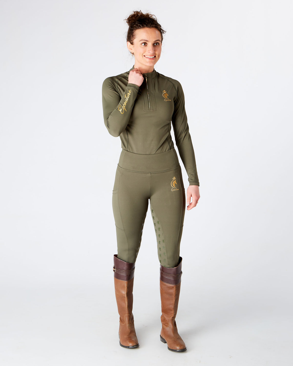 Equestrian long sleeve green riding top / base layer / sports horse riding top- Eqcouture.
