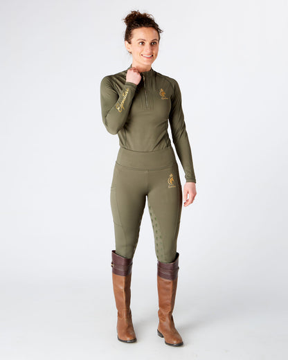 Equestrian long sleeve green riding top / base layer / sports horse riding top- Eqcouture.
