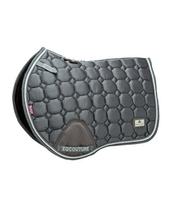 Equestrian luxury quilted grey satin jumping cut saddle pads/numnahs.